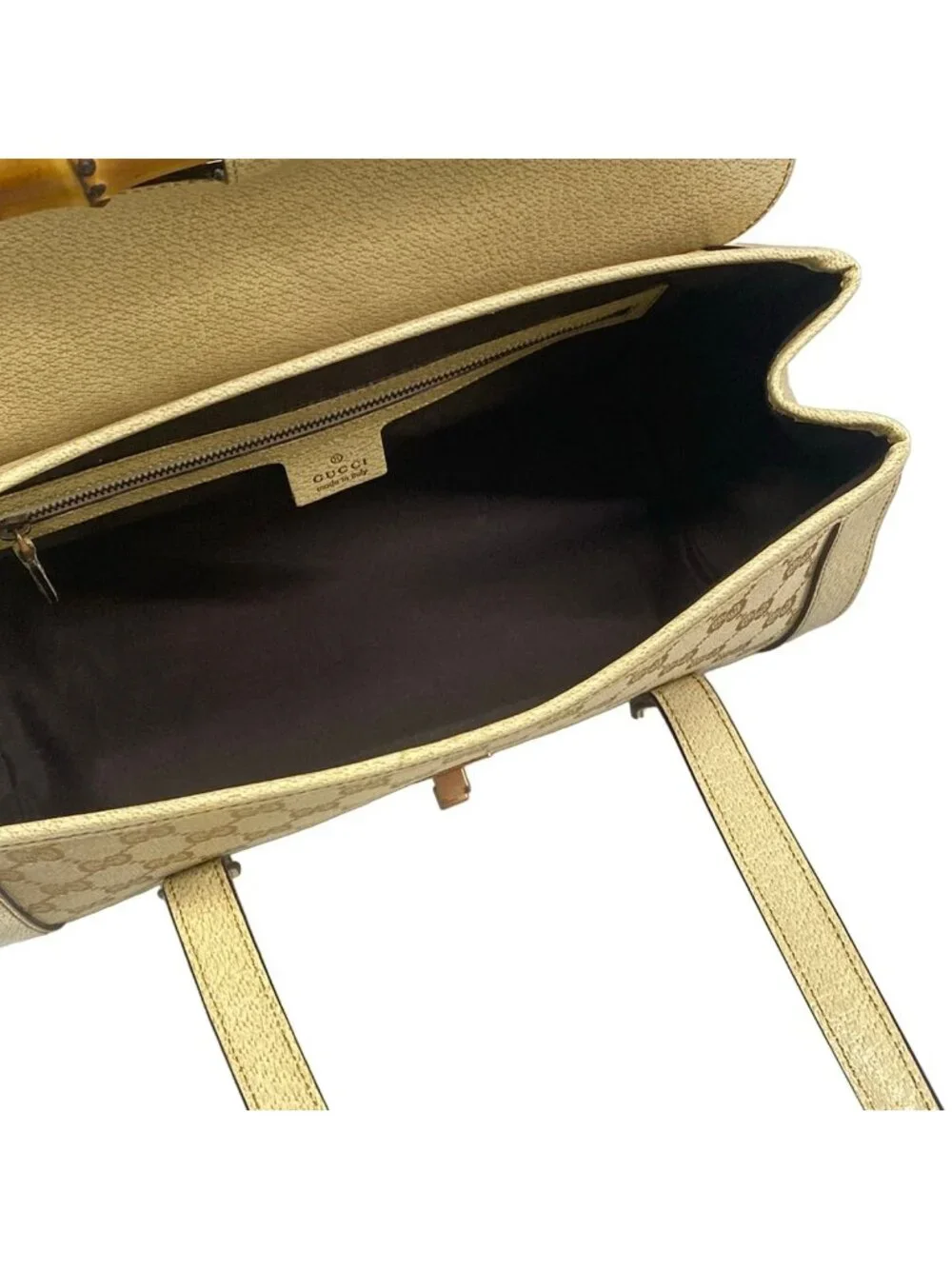 Gucci Shoulder Bag Bamboo Beige Ivory Leather